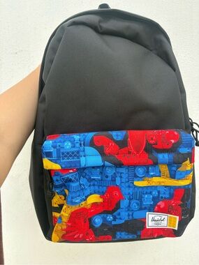 Herschel X LEGO Supply Company Men's Black Backpack with Multicolor Front Pocket